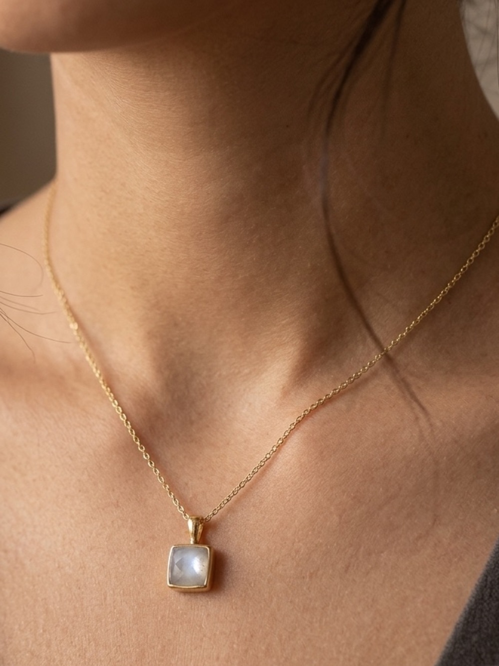 Elegant Gold and White Square Pendant Necklace